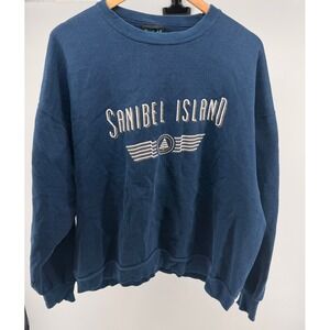 Vintage 90s Sanibel Island Graphic Sweatshirt Navy Blue Crewneck Made in‎ USA